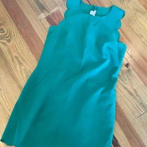 J. Crew 4 Dress Emerald Green Scalloped Trim Sheath Dress